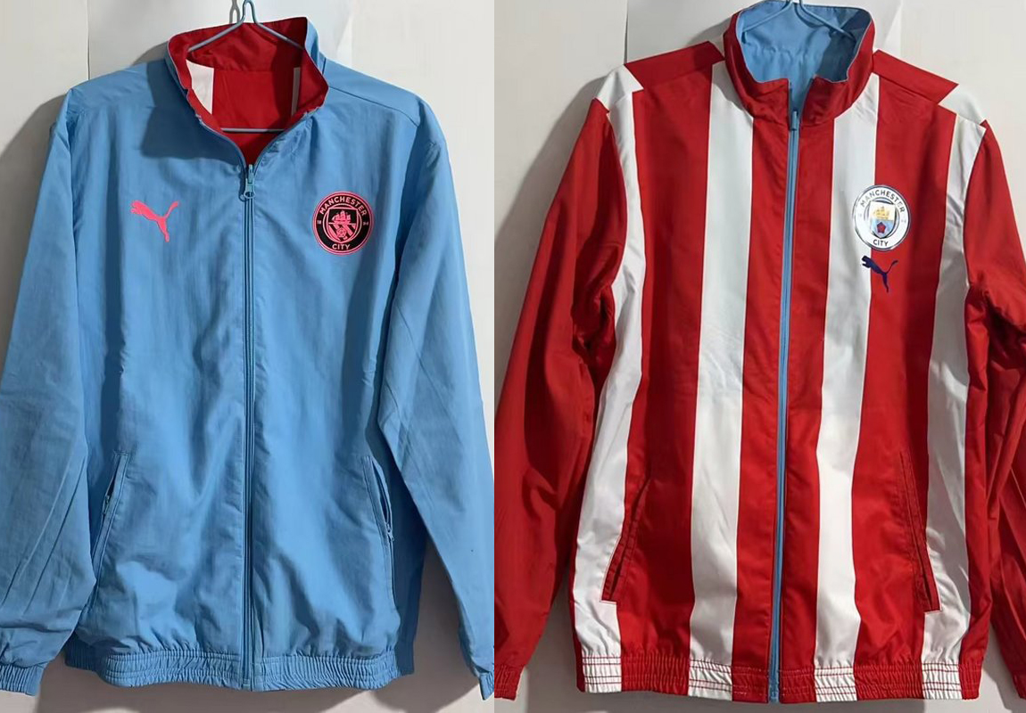 AAA Quality Man City 23/24 Reversible Wind Coat - Sky Blue/Red
